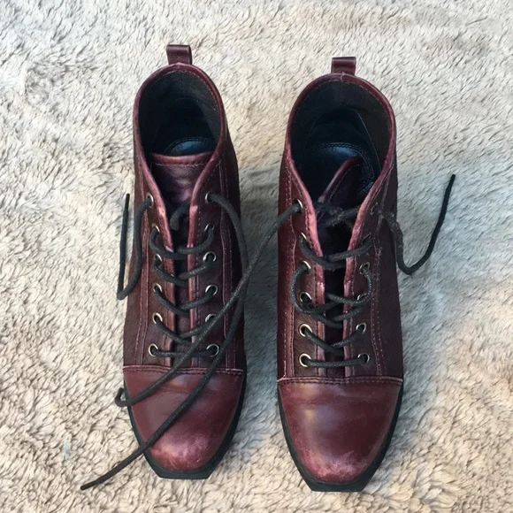 Opening Ceremony Burgundy Lace Up Boots - Picture 1 of 10